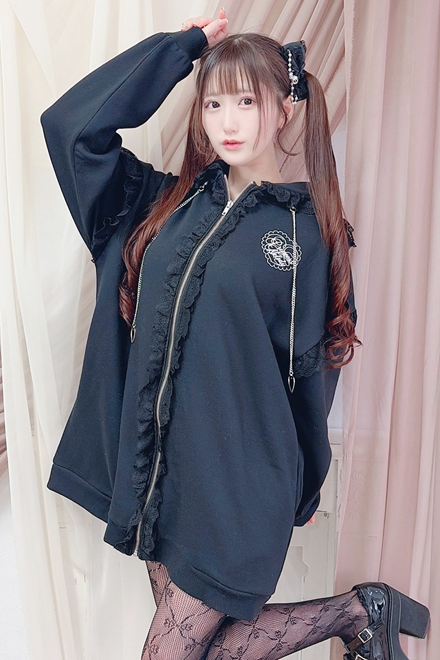 Princess Melody】うさみみファー裏起毛パーカー - ブラック size-F