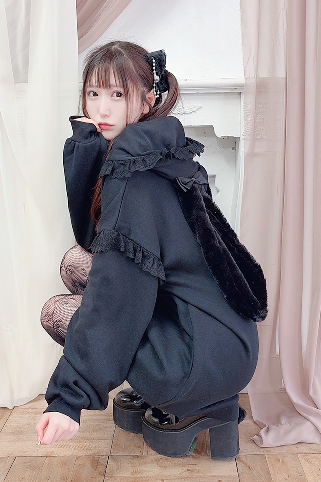 Princess Melody】うさみみファー裏起毛パーカー - ブラック size-F