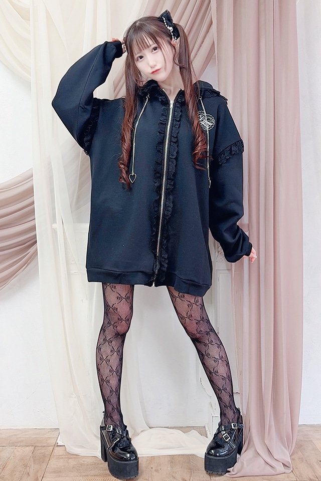 Princess Melody】うさみみファー裏起毛パーカー - ブラック size-F