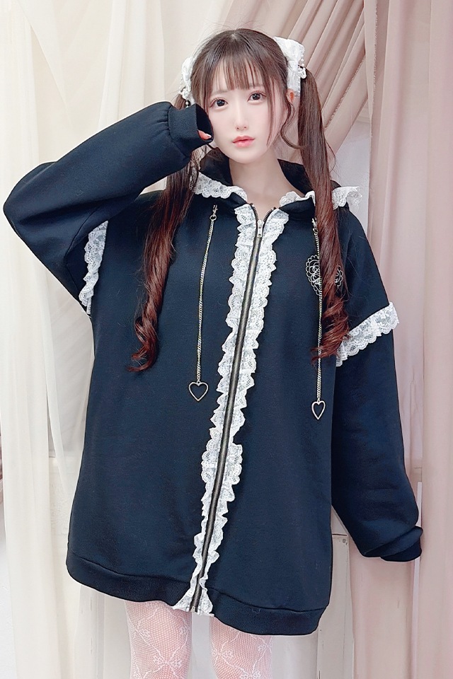 Princess Melody】うさみみファー裏起毛パーカー - BLK/ホワイト size