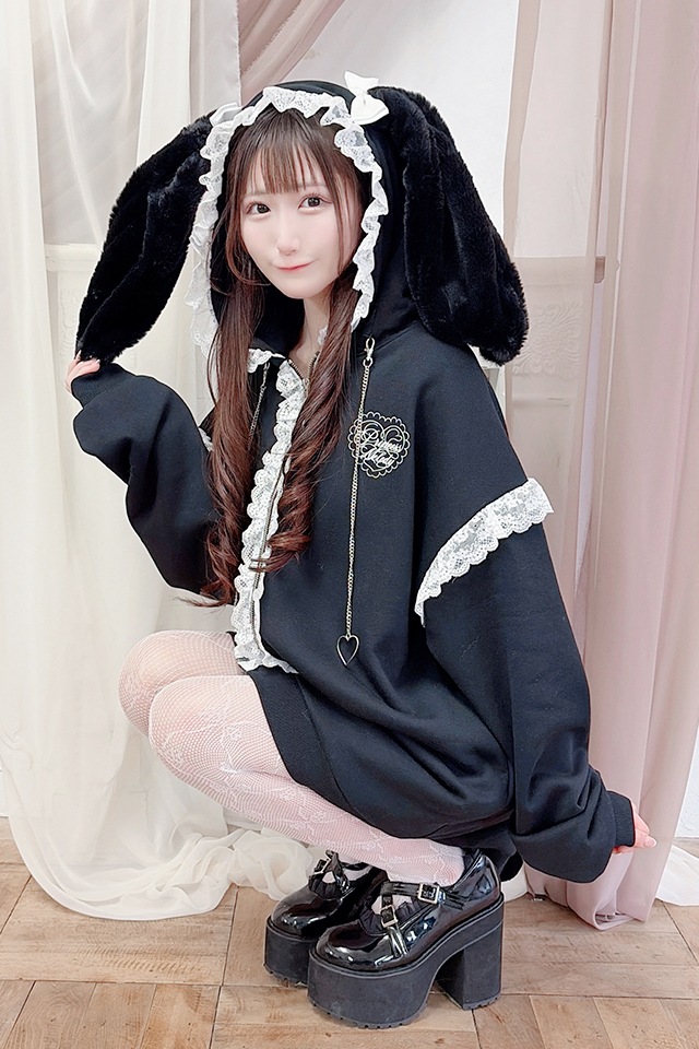 Baby うさみみ　パーカー Princess Melody】うさみみファー裏起毛パーカー - BLK/ホワイト size