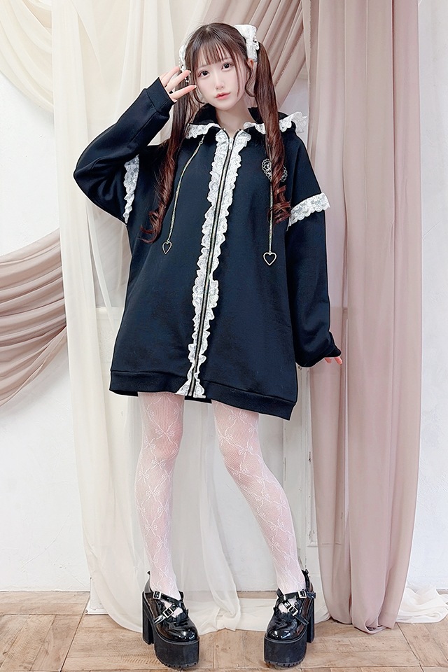 Princess Melody】うさみみファー裏起毛パーカー - BLK/ホワイト size