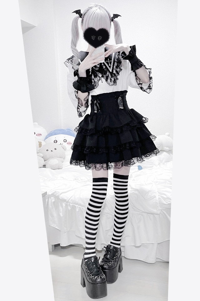 MA*RS】クロス刺繍襟ロンT - ホワイト size-F | 地雷系・量産型の