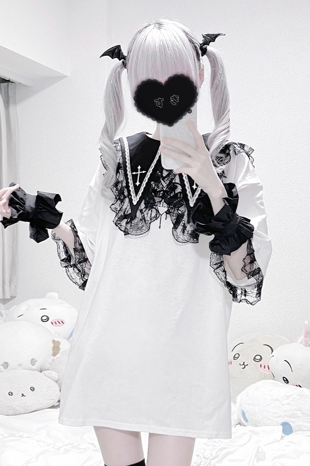 MA*RS】クロス刺繍襟ロンT - ホワイト size-F | 地雷系・量産型の
