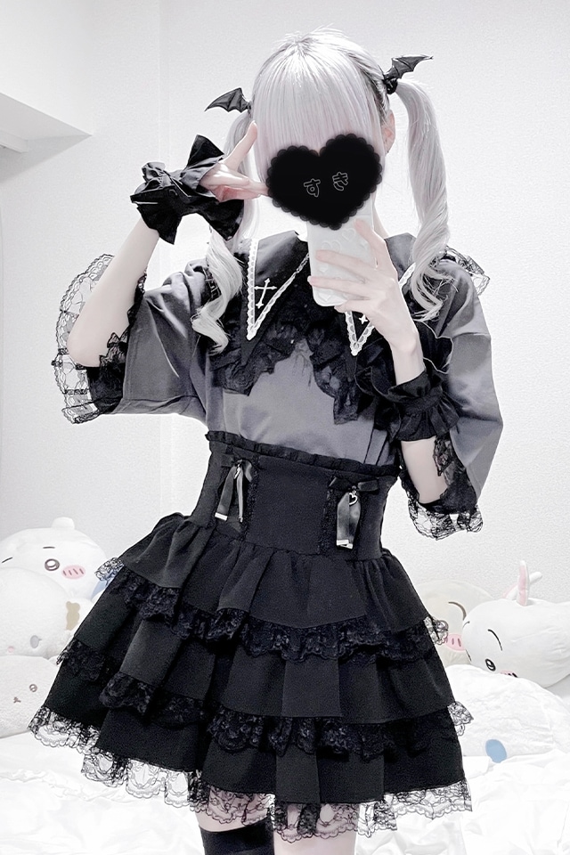 MA*RS】クロス刺繍襟ロンT - グレー size-F | 地雷系・量産型の