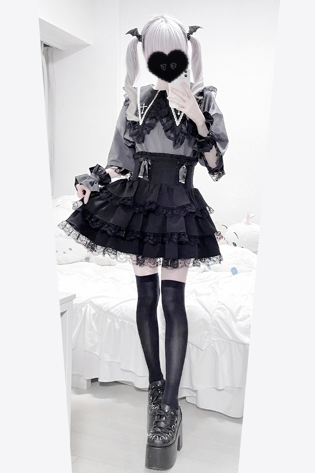 MA*RS】クロス刺繍襟ロンT - グレー size-F | 地雷系・量産型の