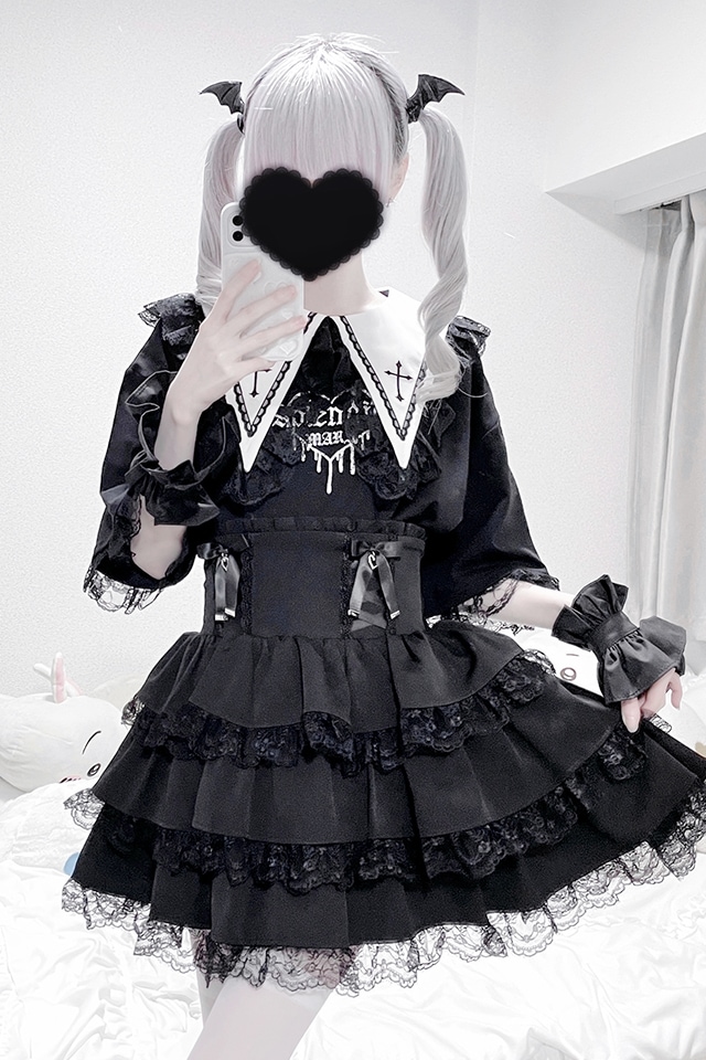 MA*RS】クロス刺繍襟ロンT - ブラック size-F | 地雷系・量産型の