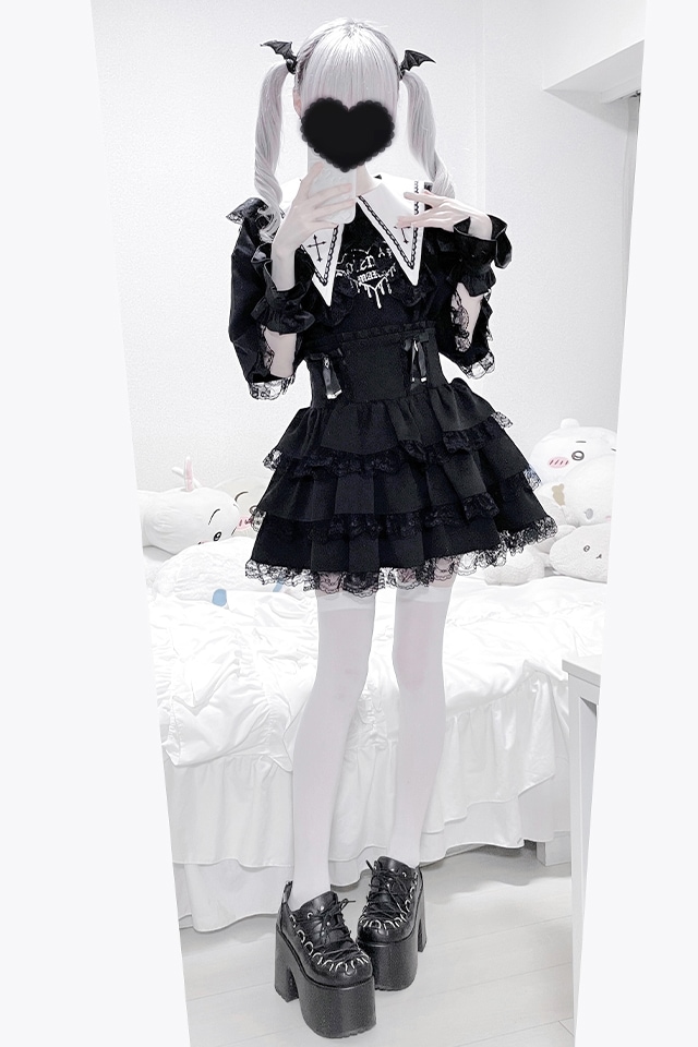 MA*RS】クロス刺繍襟ロンT - ブラック size-F | 地雷系・量産型の