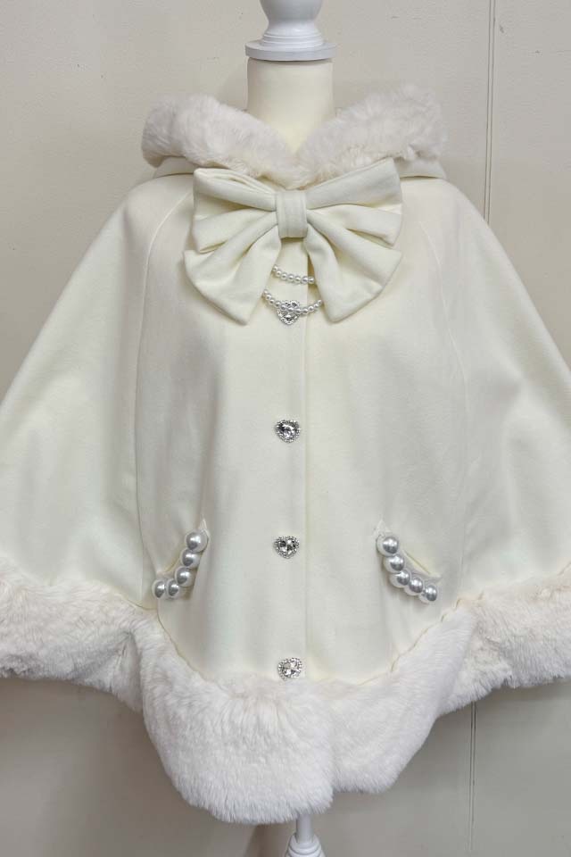 Princess Melody】リボン付きボリュームファーフードケープ