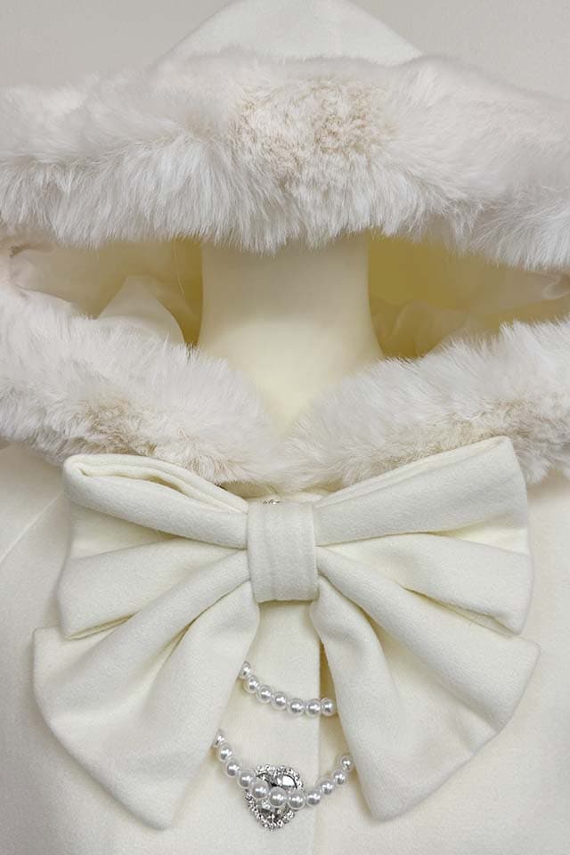 ［訳あり品］プリンセスメロディ　ボリュームファーフード ケープコート マーズ Princess Melody】リボン付きボリュームファーフードケープ