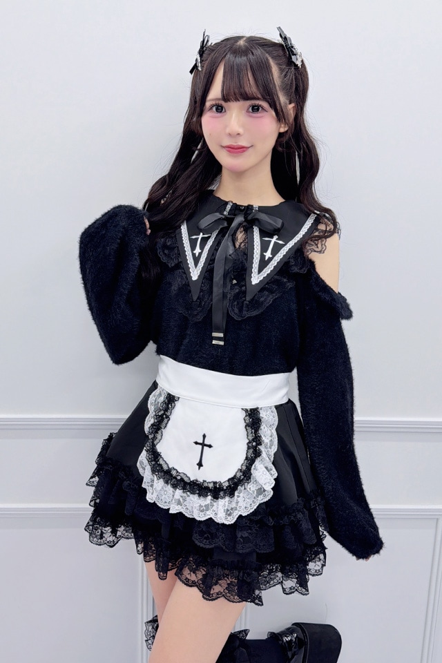 Ma*rsマーズ当時物ヴィンテージ背中開きロゴ刺繍レース切替長袖ブラウス MA*RS】クロス刺繍襟ニット - ブラック size-F | 地雷系・量産型の