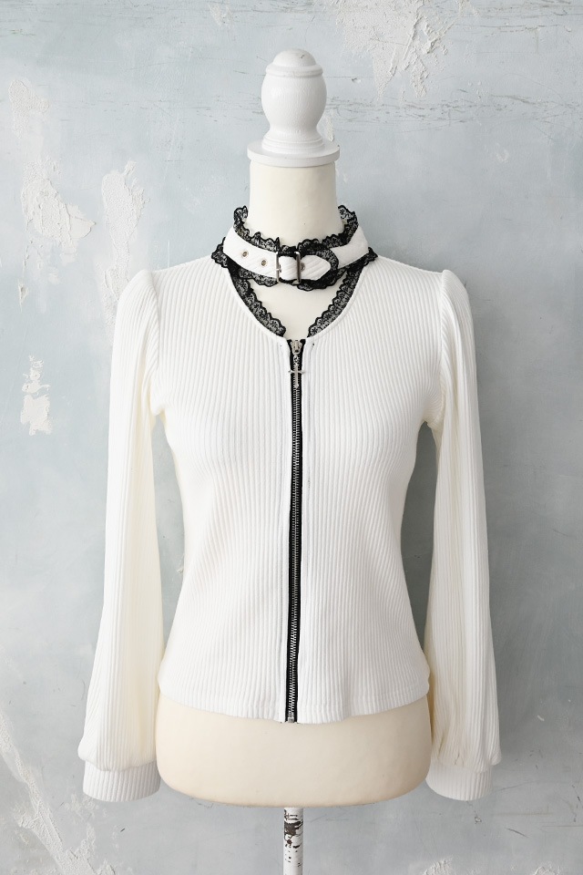 トップス marno Maya tops / White MA*RS】クロスZIPテレコトップス - ホワイト size-F | 地雷系・量産型