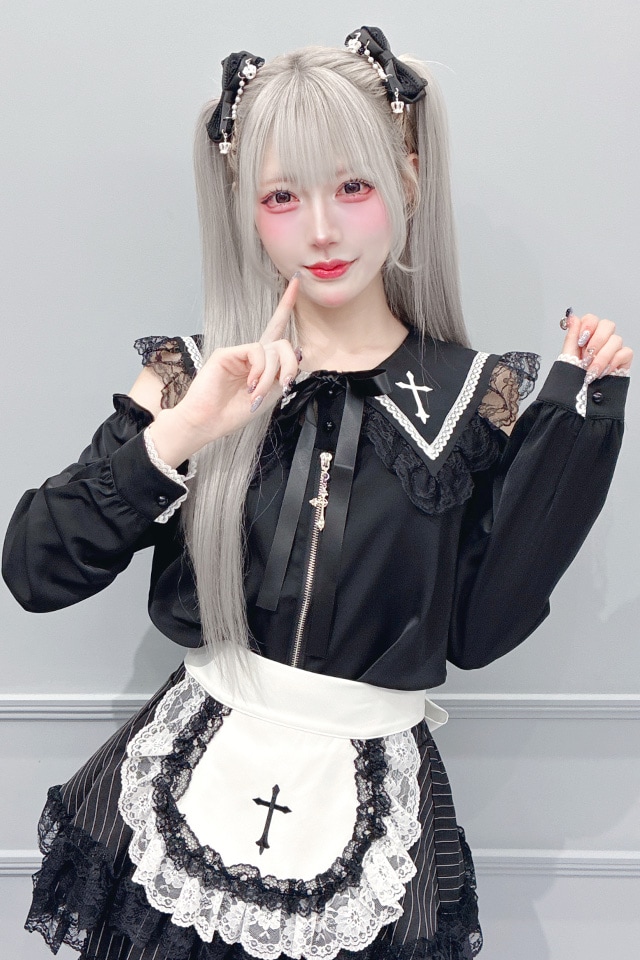 MA*RS】肩開きクロス刺繍ブラウス - ブラック size-F | 地雷系・量産型