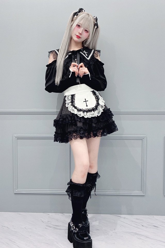 MA*RS】肩開きクロス刺繍ブラウス - ブラック size-F | 地雷系・量産型