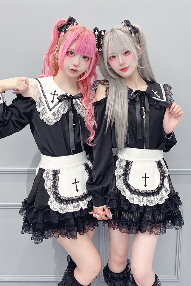 MA*RS】肩開きクロス刺繍ブラウス - ブラック size-F | 地雷系・量産型