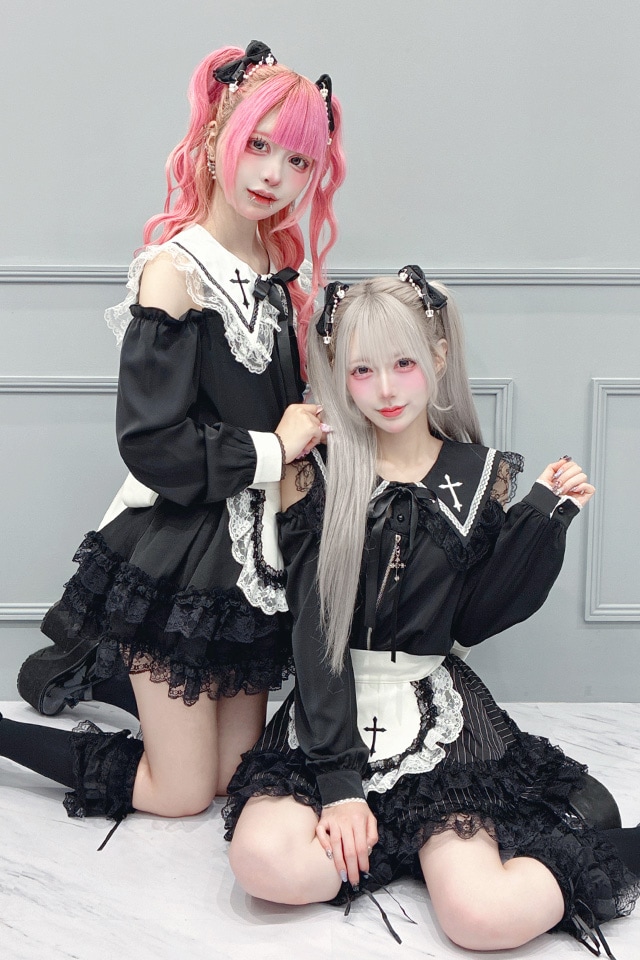 MA*RS】肩開きクロス刺繍ブラウス - ブラック size-F | 地雷系・量産型
