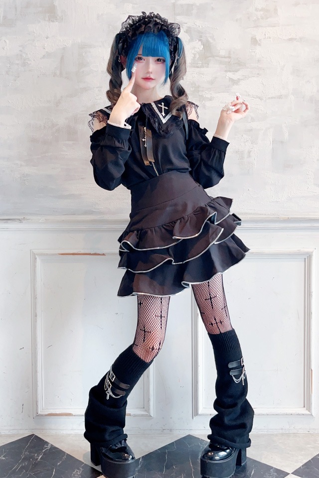 MA*RS】肩開きクロス刺繍ブラウス - ブラック size-F | 地雷系