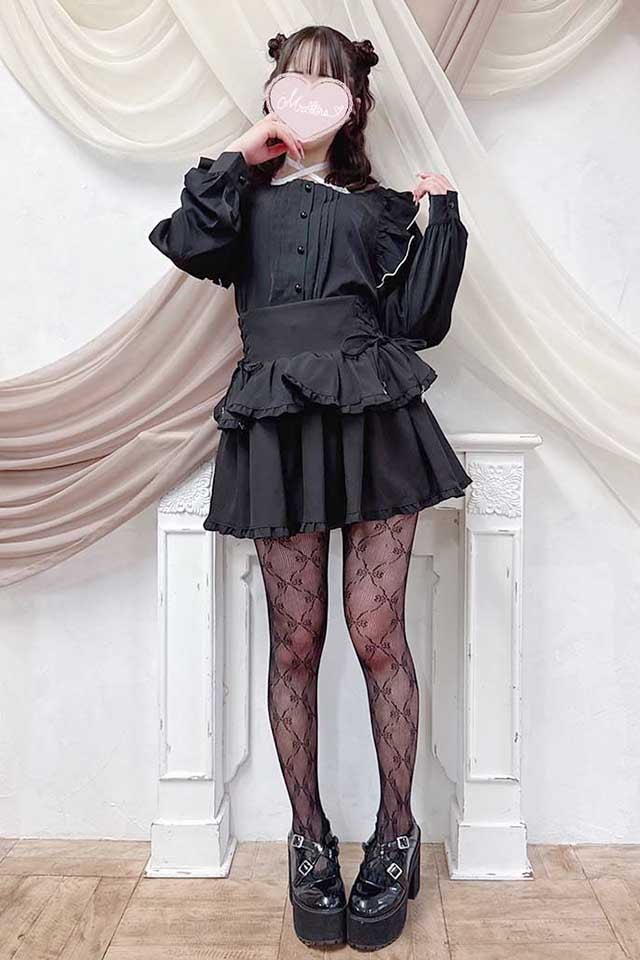 MA*RS】サテンリボン付きフリルブラウス - BLK/ホワイト size-F