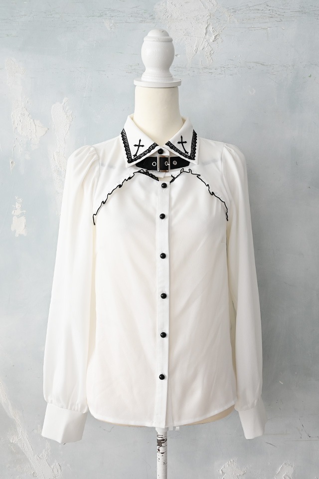 MA*RS】胸開きクロス刺繍ブラウス - ホワイト size-F | 地雷系・量産型