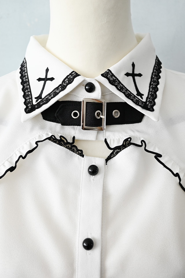 MA*RS】胸開きクロス刺繍ブラウス - ホワイト size-F | 地雷系