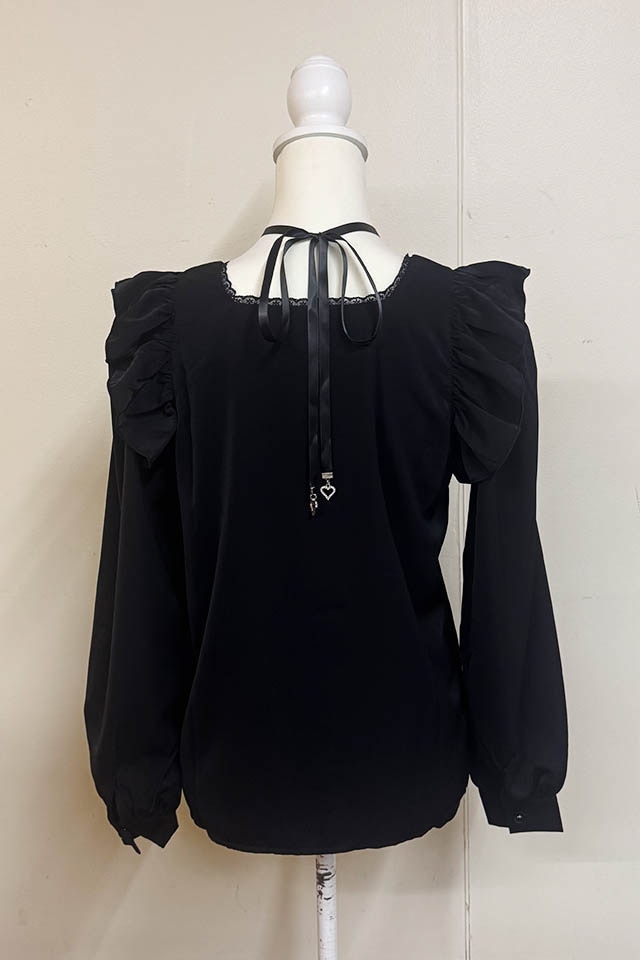 MA*RS】サテンリボン付きフリルブラウス - BLK/BLK size-F