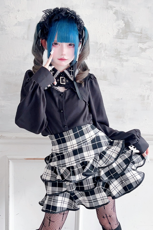 MA*RS】胸開きクロス刺繍ブラウス - ブラック size-F | 地雷系