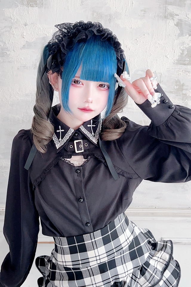 MA*RS】胸開きクロス刺繍ブラウス - ブラック size-F | 地雷系