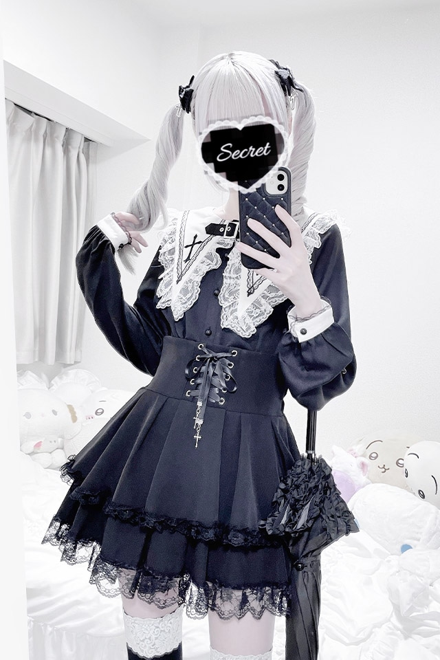 MA*RS】ベルト付きクロス刺繍ブラウス - ホワイト size-F | 地雷系