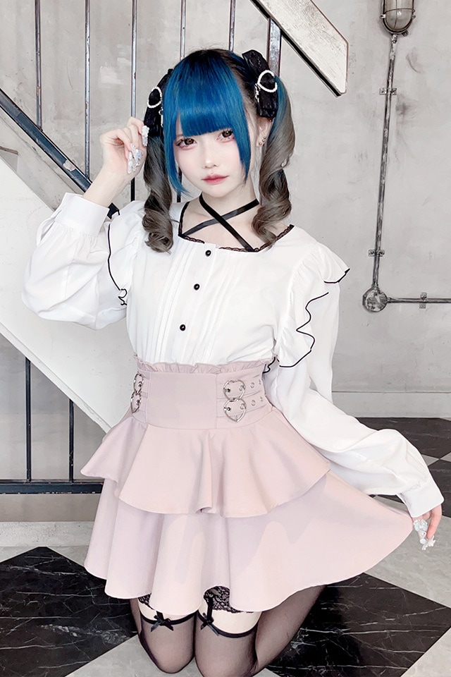 MA*RS】サテンリボン付きフリルブラウス - WHT/WHT size-F