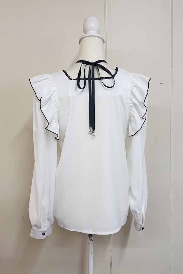 MA*RS】サテンリボン付きフリルブラウス - WHT/WHT size-F