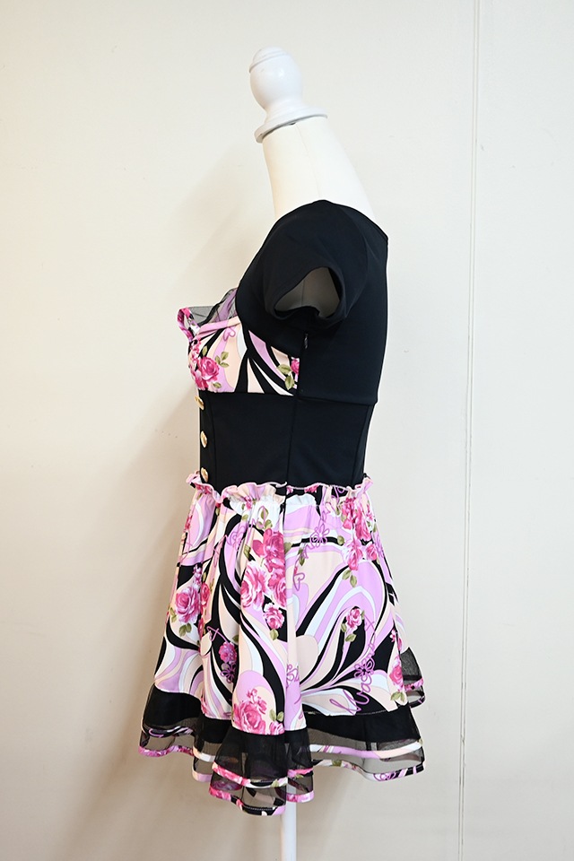 MA*RS】【通販先行販売】幾何学バラ柄ワンピース - ブラック size-F