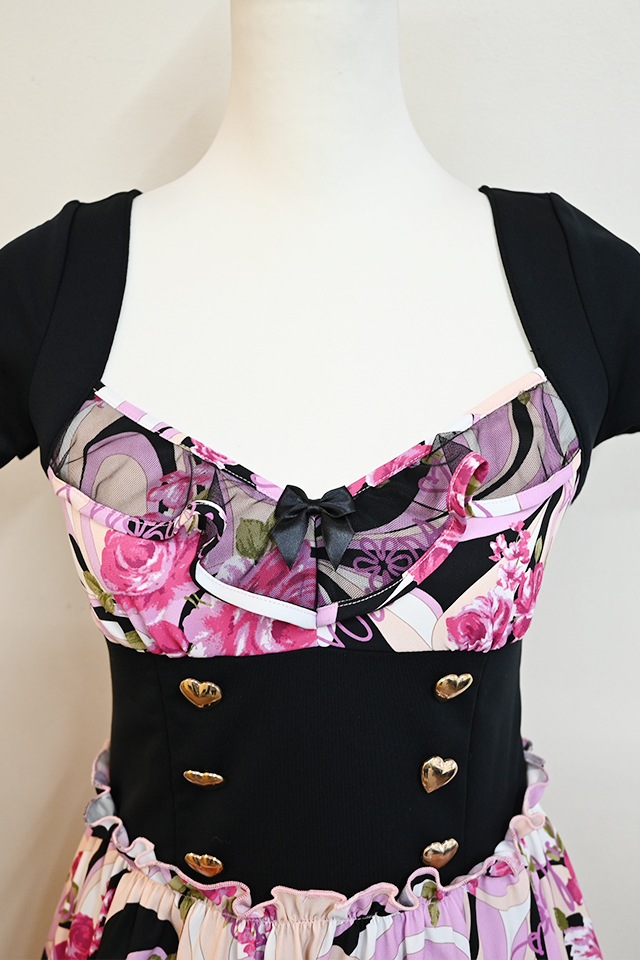 MA*RS】【通販先行販売】幾何学バラ柄ワンピース - ブラック size-F