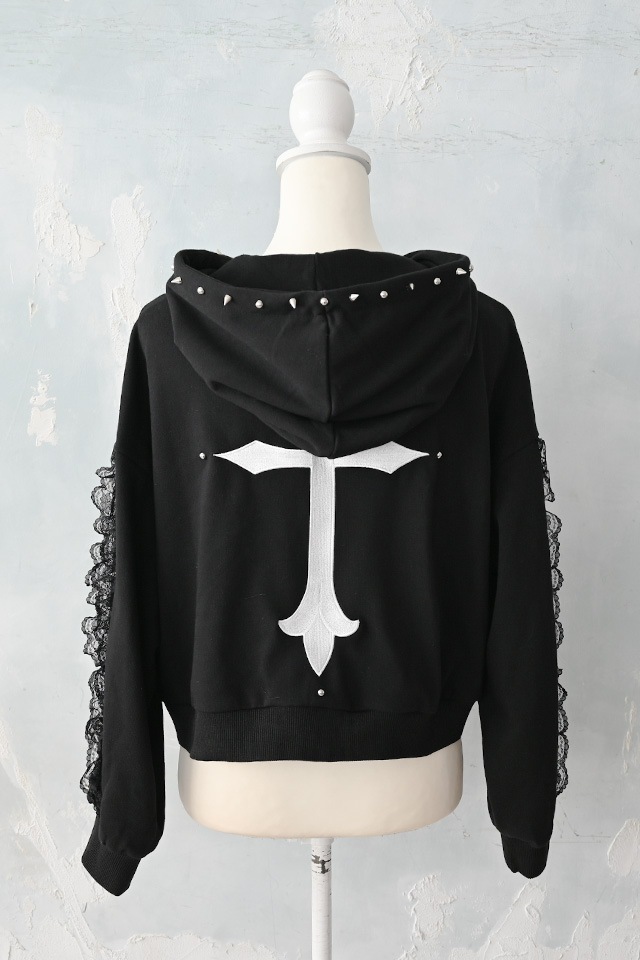 MA*RS】スタッズ付きクロス刺繍ショートパーカー - ブラック