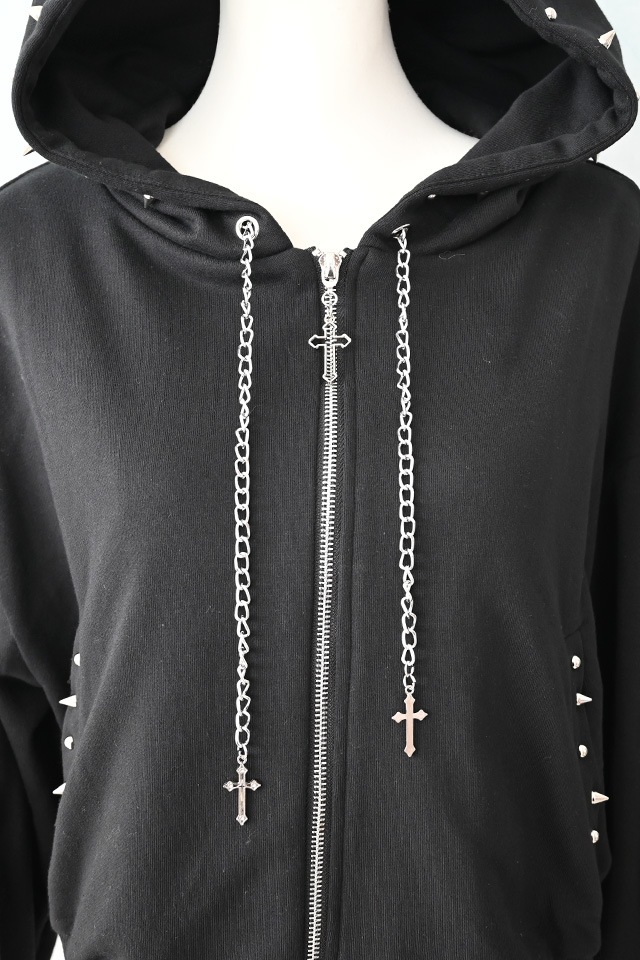 MA*RS】スタッズ付きクロス刺繍ショートパーカー - ブラック