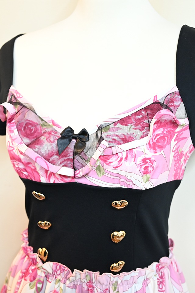 MARS 幾何学薔薇柄 ワンピース MA*RS】【通販先行販売】幾何学バラ柄ワンピース - ピンク size-F