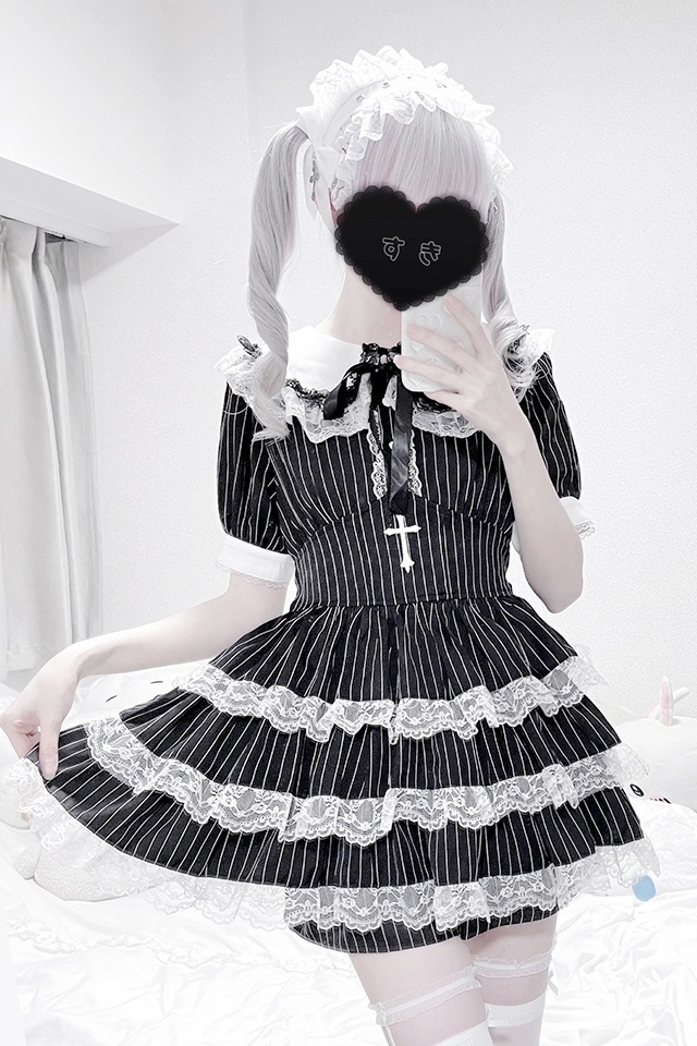 lamour 刺繍セットアップ MA*RS】【2点SET】クロス刺繍ティアードセットアップ - WHT/ブラック