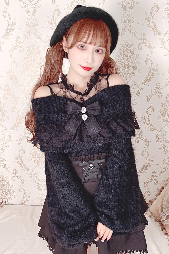 ニット トップス MA*RS】オフロールシャギーニットトップス - ブラック size-F