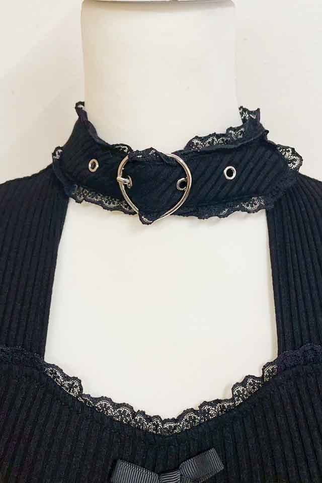 地雷 マーズ ハート チョーカー テレコトップス ミシェルマカロン スカパン MA*RS】ハートベルト付きテレコトップス - BLK/BLK size-F