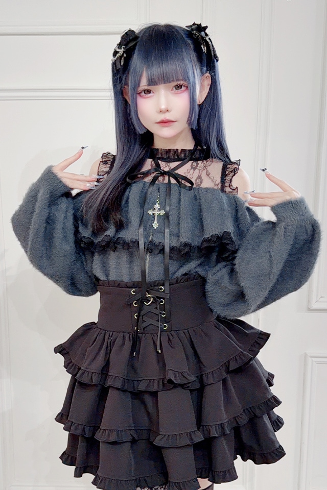 MA*RS】クロスチャーム付きオフショルニット - グレー size-F | 地雷系