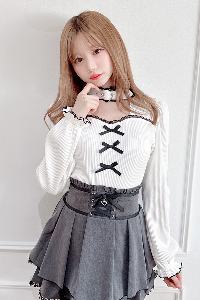 MA*RS】ハートベルト付きテレコトップス - WHT/ブラック size-F | 地雷