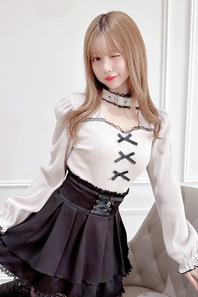 MA*RS】ハートベルト付きテレコトップス - PNK/ブラック size-F | 地雷