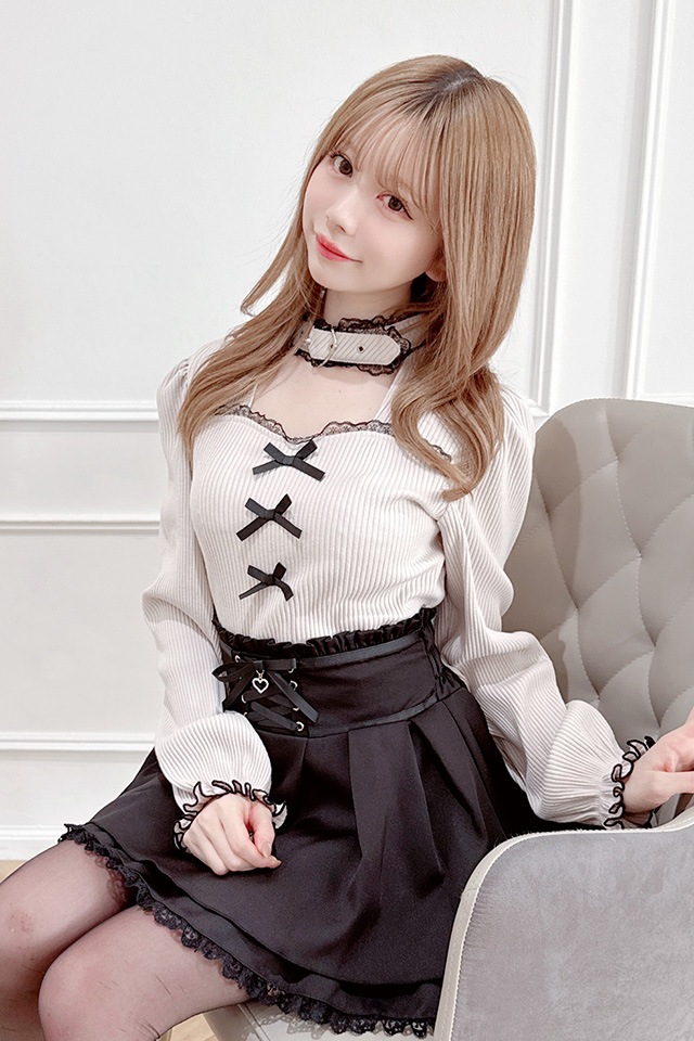 MA*RS】ハートベルト付きテレコトップス - PNK/ブラック size-F | 地雷