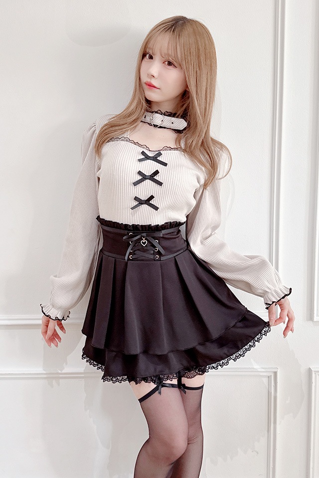 MA*RS】ハートベルト付きテレコトップス - PNK/ブラック size-F | 地雷