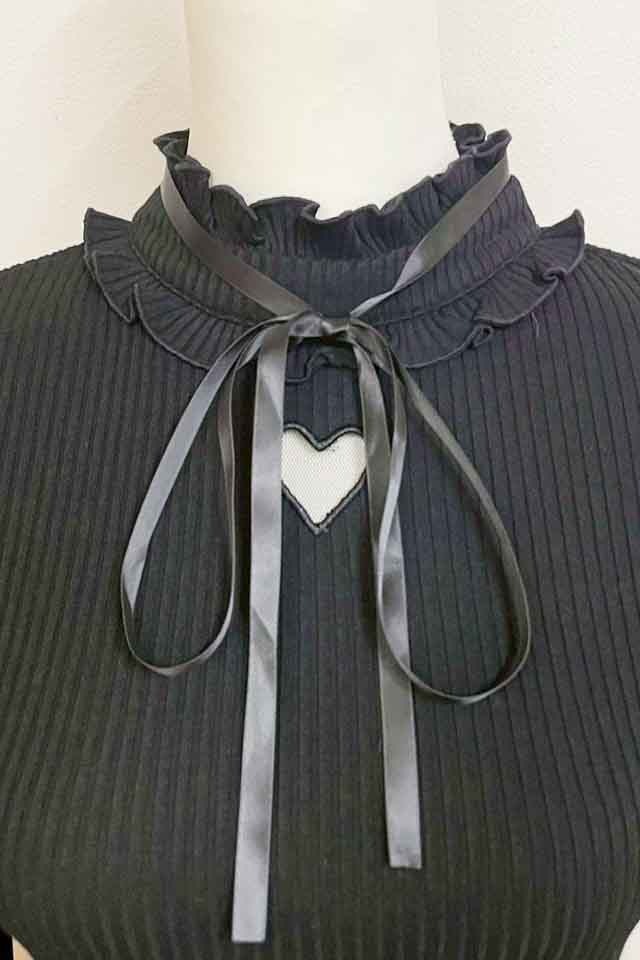 MA*RS】ワントーンハートくり抜きテレコトップス - BLK/BLK size