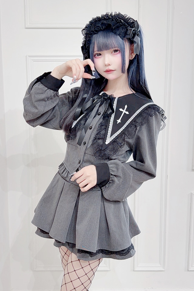 MA*RS】【2点SET】クロス刺繍短丈セットアップ - チャコールグレー