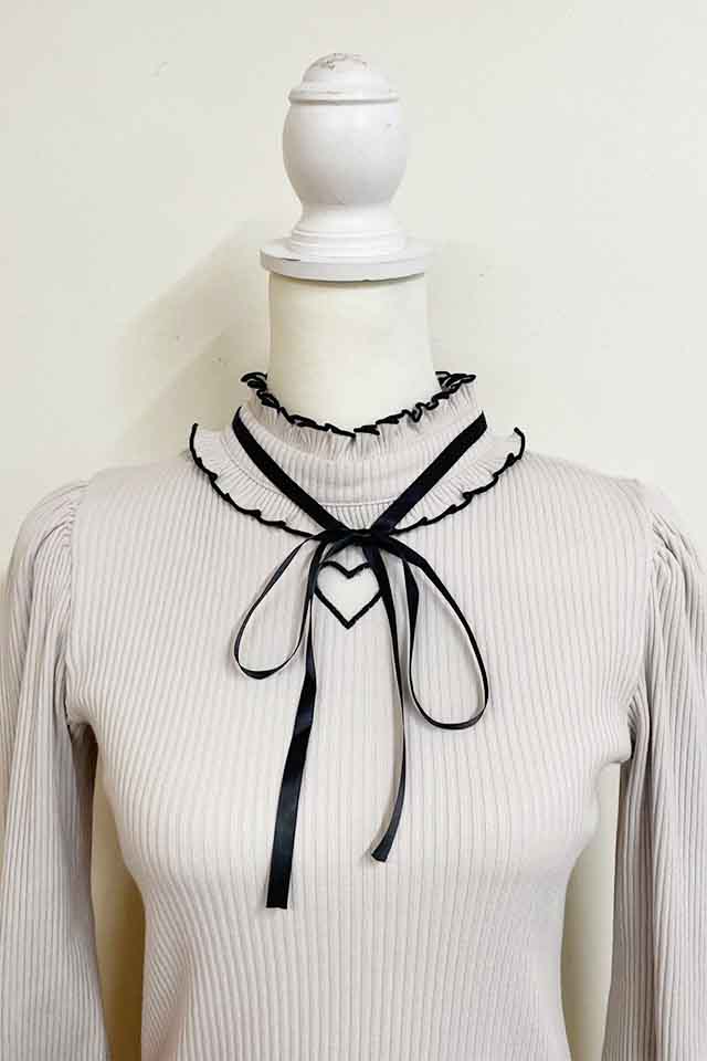 切り抜き MA*RS】ワントーンハートくり抜きテレコトップス - BLK/BLK size