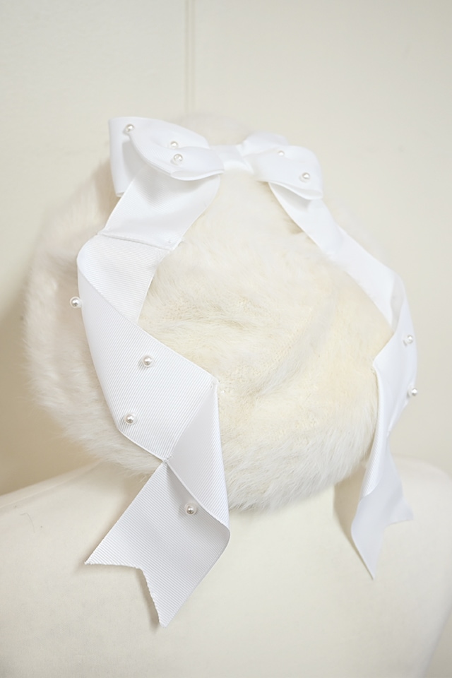 Princess Melody】パールりぼんシャギーベレー帽 - ホワイト size-F