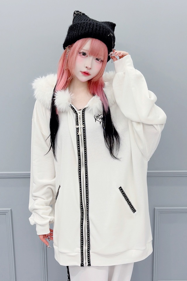 MA*RS】ファー付きクロスビッグパーカー - ホワイト size-F | 地雷系