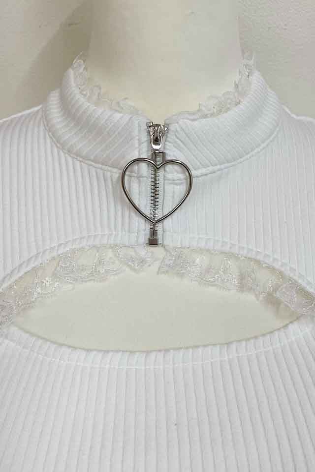 トップス M MA*RS】ハートZIPテレコトップス - ホワイト size-F | 地雷系