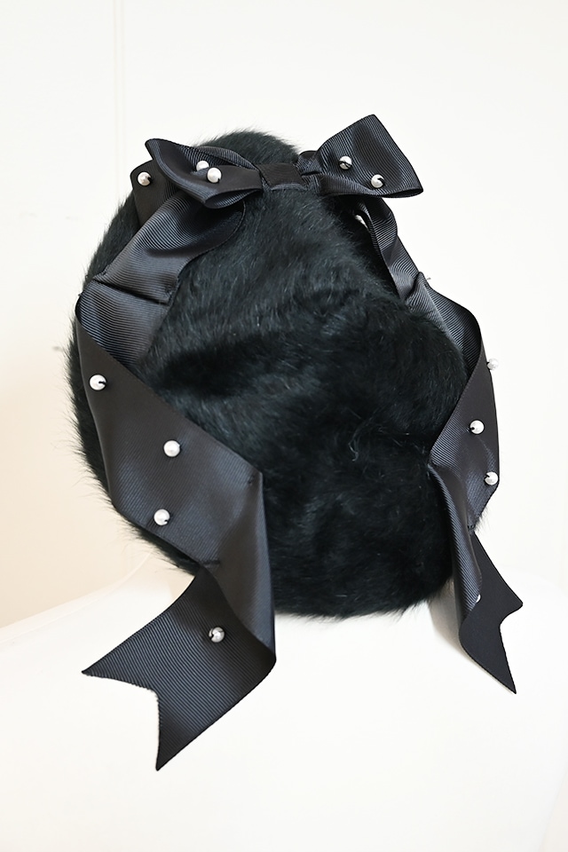 MA＊RS マーズ　りぼんパール　ベルト　ベレー帽 Princess Melody】パールりぼんシャギーベレー帽 - ブラック size-F